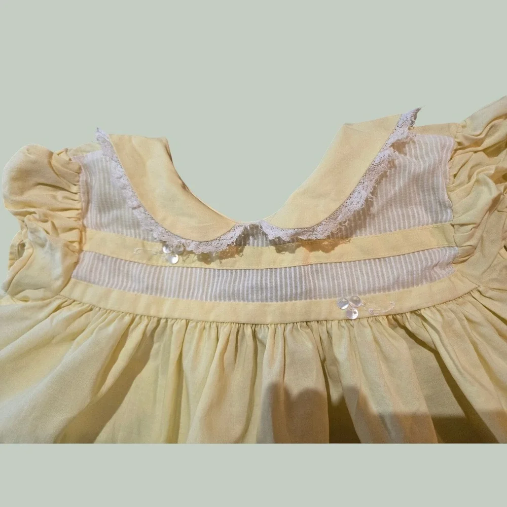 Baby Togs Vintage Sun Dress Kids 18M Yellow Peter Pan Collar Lace Trim